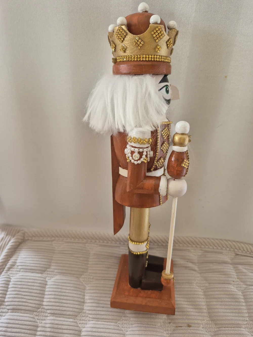 Wooden Cinnamon and Gold Nutcracker King Figurine - Decorative Home Accent